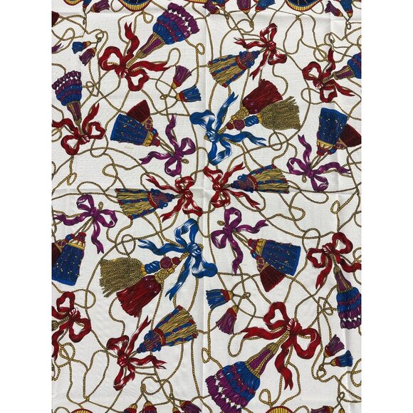 Vintage Silk Tassel Rope Decorative Scarf Nautical Equestrian Print Headwear - Picture 2 of 5